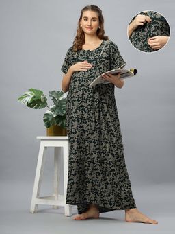 Mamma's Maternity - Green Printed Maternity Nighty