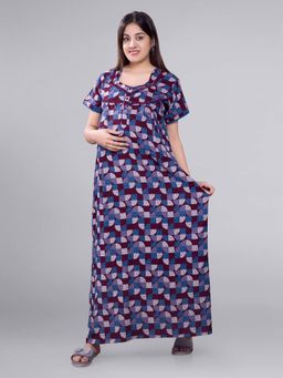 Mamma's Maternity - Maroon Printed Maternity Nighty
