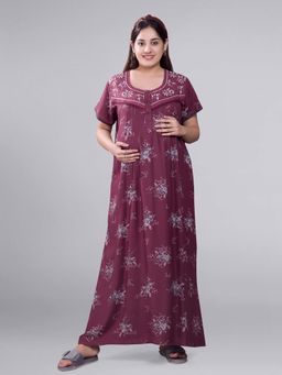 Mamma's Maternity - Maroon Floral Maternity Nighty
