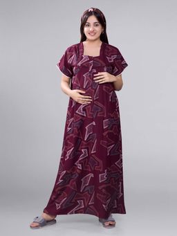 Mamma's Maternity - Maroon Printed Maternity Nighty