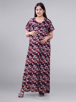 Mamma's Maternity - Navy Blue Printed Maternity Nighty
