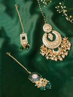 Zaveri Pearls - Combo of 3 Green Kundan Maangtikka-ZPFK13076
