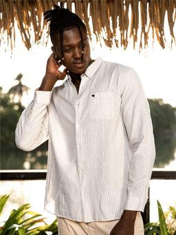 The Bear House - Men's Printed Slim Fit Long Sleeves Beige Shirt