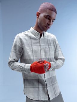 The Bear House - Men's Grey Checked Long Sleeves Casual Shirt