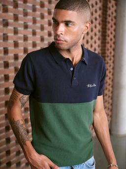 The Bear House - Ardor Edition Men Colour Blocked Flat Knit Polo