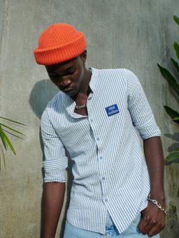 The Bear House - Ardor By Men Blue Striped Slim Casual Shirt