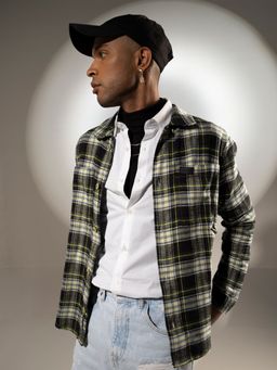 The Bear House - Ardor Edition Men Green And Black Checked Pure Cotton Flannel Casual Shacket