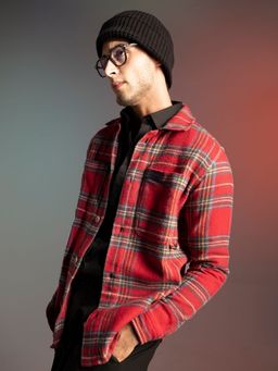 The Bear House - Ardor Edition Men Maroon Checked Pure Cotton Flannel Casual Shacket