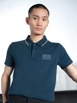 The Bear House - Ardor Edition Men Teal Blue Slim Fit Polo Collar Pure Cotton T-shirt