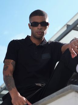 The Bear House - Ardor Edition Men Black Slim Fit Polo Collar Pure Cotton T-shirt