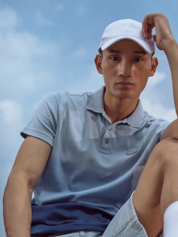 The Bear House - Ardor Edition Men Blue Slim Fit Dip Dyed Polo Collar Cotton T-shirt