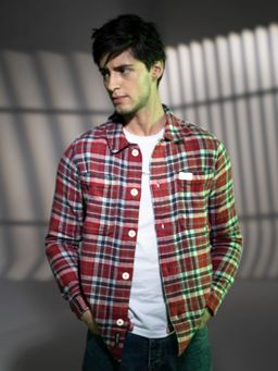 The Bear House - Ardor Edition Men Maroon Regular Fit Flannel Checked Pure Cotton Shacket