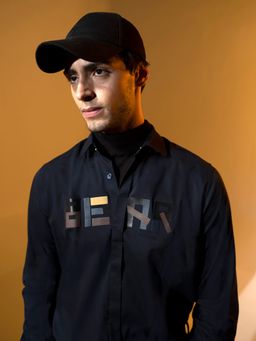 The Bear House - Ardor Edition Men Navy Blue Printed Slim Fit Cotton Lycra Casual Shirt