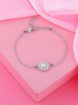 Estele - Rhodium Plated Sublime Floral Bracelet with Austrian Crystals for Women
