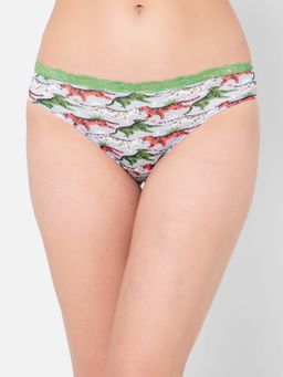 Clovia - Low Waist Tiger Print Bikini Panty In Multicolour With Lace Waist - Cotton
