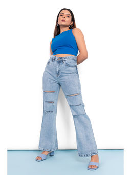 FREAKINS - Blue Slit Flare Bootcut Jeans