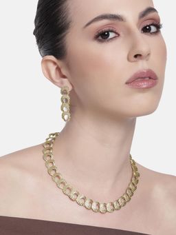 Estele - Gold Plated Round Design Intertwined Lightweight Beaten Gold Necklace Set for Women