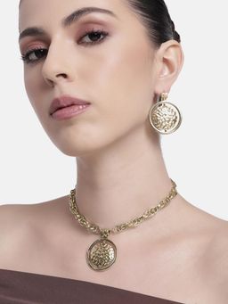 Estele - Gold-Plated Chic Dual Circular Pattern Interconnected Gold Necklace Set for Women