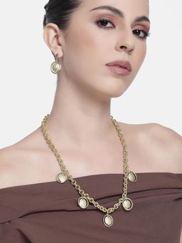 Estele - Gold-Plated Dual Circular Charms with Interwoven Beaten Gold Necklace Set for Women