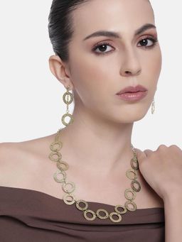 Estele - Gold Plated Dual Circular Interlink Lightweight Beaten Gold Necklace Set for Women