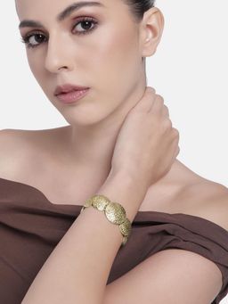 Estele - Gold Plated Round Pattern Interlink Chain Adjustable Beaten Gold Bracelet for Women