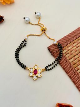 Abdesigns - Gold Plated Pink Kundan Flower Hand Mangalsutra