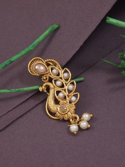 I Jewels - Gold Plated Maharashtrian Traditional Peacock Design Non Piercing Nath