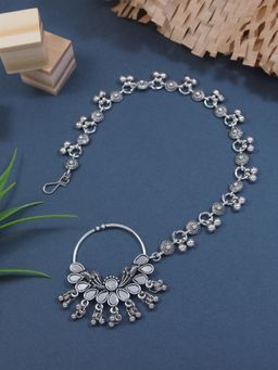 I Jewels - Silver Oxidised Ethnic Nose Ring Non Piercing Ghungroo with Chain for Woman
