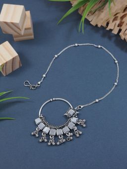 I Jewels - Silver Oxidised Ethnic Nose Ring Non Piercing Ghungroo with Chain for Woman