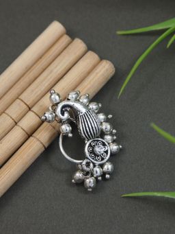 I Jewels - Silver Plated Traditional Maharashtrian Non Piercing Nath Nose Pin