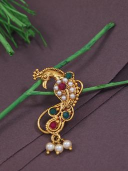 I Jewels - Gold Plated Maharashtrian Traditional Peacock Design Non Piercing Nath Nose Pin