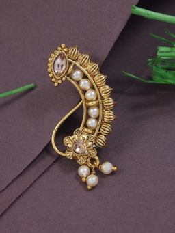 I Jewels - Traditional Maharashtrian Gold-Plated Pressing Nath Nose Pins Clip On