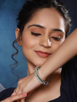 Saraf RS Jewellery - Silver Plated Green American Diamond Studded Contemporary Designer Kada Bracelet