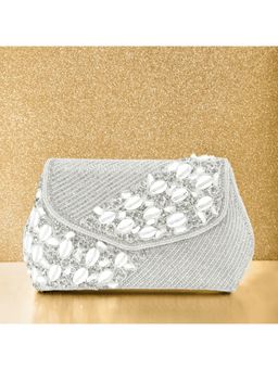 Peora - Clutch Womens Purse Bridal Bag for Detachable Strap Evening Sling Bag - Silver-C67S