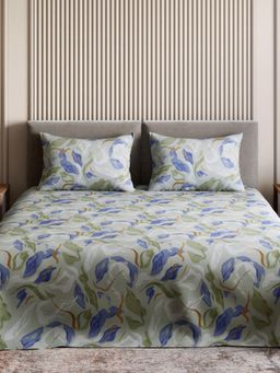 Haus & Kinder - Signature 100% Ringspun Cotton Double Bedsheet, Isle Mirage, Green (Queen)