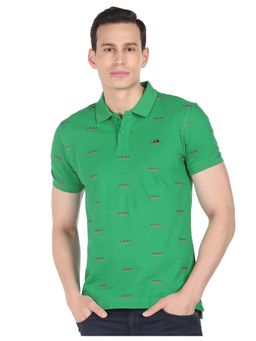 AD By Arvind - Men Green Typography Print Cotton Polo Shirt