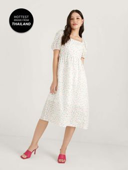 Pomelo - Floral Midi Dress - White