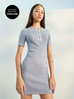 Pomelo - Contrast Trim Mini Dress - Blue