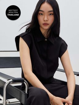 Pomelo - Sleeveless Button Shirt - Black