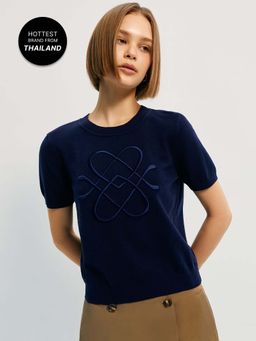 Pomelo - Embroidery Pomelo Logo Knit Top - Navy