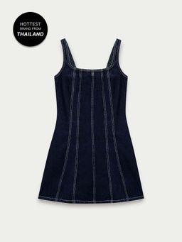 Pomelo - Contrast Stitch Dress - Dark Blue