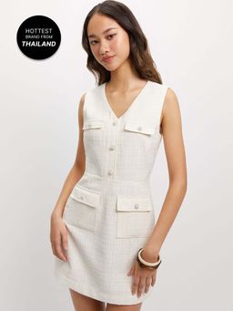 Pomelo - Tweed Sleeveless Dress - Beige