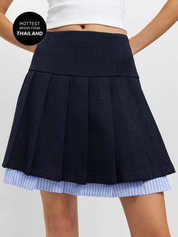 Pomelo - Layered Pleated Skirt - Dark Navy