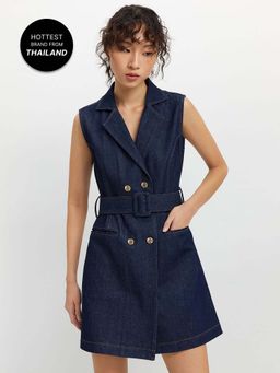 Pomelo - Belted Denim Dress - Blue