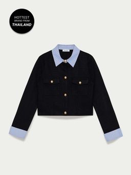 Pomelo - Cropped Tweed Jacket - Black