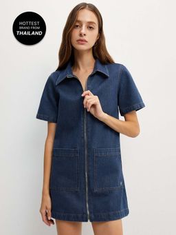 Pomelo - Denim Pocket Mini Dress - Blue