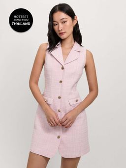 Pomelo - Tweed Collared Dress - Light Pink