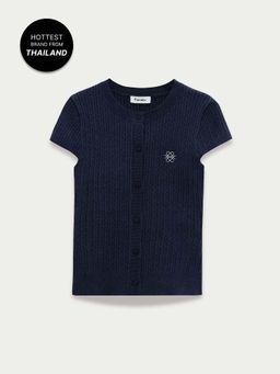 Pomelo - Button-Up Knit Top - Navy