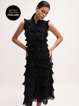 Pomelo - Ruffled Lace Dress - Black