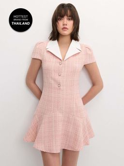 Pomelo - Tweed Pearl Button Dress - Light Pink